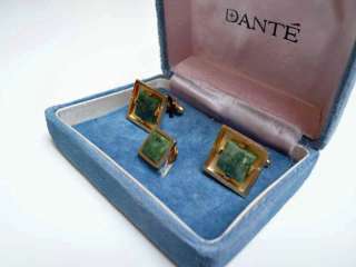 DANTE Vintage Set Cufflinks Jade Green Stones; Boxeded;  