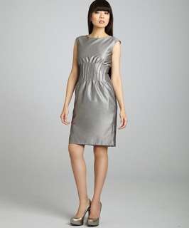 Calvin Klein grey birdseye woven pintuck detail dress