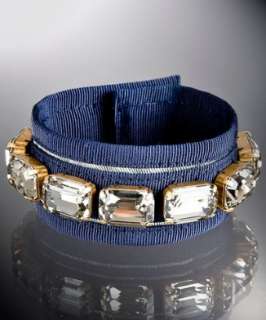 Miu Miu navy grosgrain ribbon crystal detail bracelet   up to 