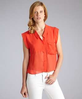 DV by Dolce Vita red chiffon Carlie sleeveless button front blouse
