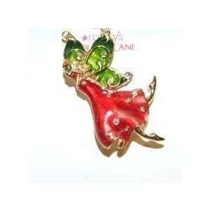   Holiday Lane Fairy in Red Dress Brooch Pin Jewelry