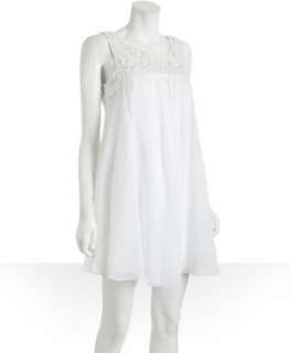 Betsey Johnson white daisy chiffon trapeze mini dress   up to 