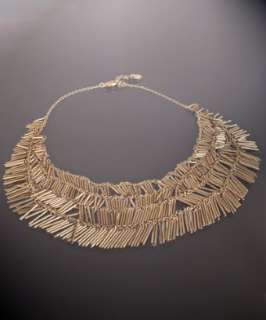 Danielle Stevens gold graduated pipe fringe layered necklace   