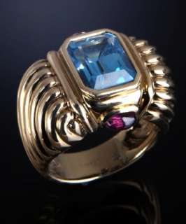 David Yurman 14k gold cable blue topaz ring  
