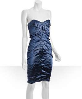 Nicole Miller electric blue crinkled metallic strapless dress 