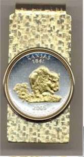 Gold on Silver Kansas Quarter Hinged Money Clip  