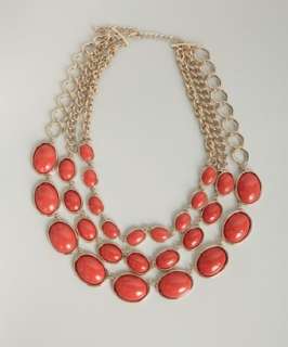 Kenneth Jay Lane coral and gold oval multi strand layered necklace 