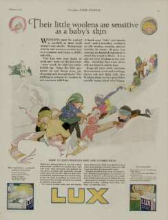 1923 LUX SOAP AD /CHILDREN SNOW SLIDING   PASTEL COLORS  