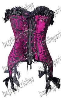 New Pink & black Lace up boned Corset Bustier Top S  