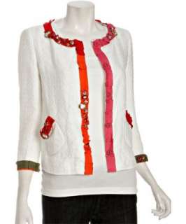 Moschino Cheap and Chic white embroidered cotton linen jeweled jacket 