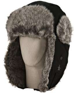 Original Penguin black rib cotton faux fur Bomber hat   up 