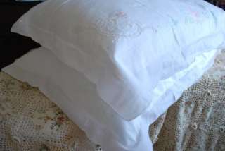 Pair Of Hand Embroidery Paris Rose Linen Pillowcases L  