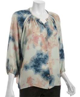 Tucker light blue watercolor georgette button front blouse   