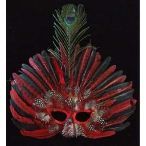  Broad Red & Black Masquerade Costume Feather Mask Party 