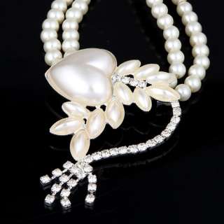 Baroque pearl setheart pendant 2 chain necklace rhinestone dangle 