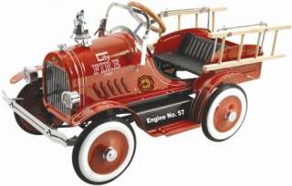   DELUXE RED ROADSTER CHILDS FIRE TRUCK RIDE ON PEDAL CAR TOY  