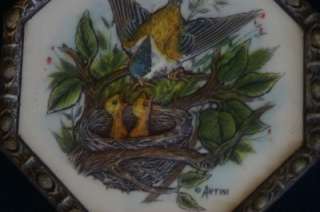 Artini Sculptured Engraving Bird Feeding Young in Nest  