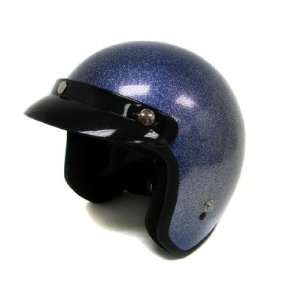 Metal Flake Motorcycle Helmet Vintage Glitter Blue Open Face Chopper 