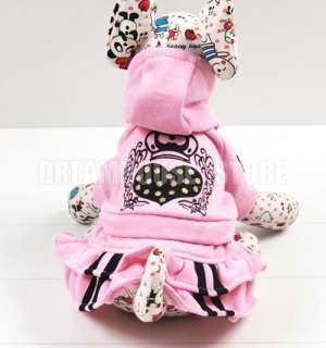 New Heart Pattern Pink Hoodie Coat Dog Dress Skirt Heart XS S M L XL 