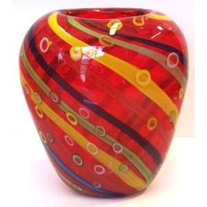  Murano Art Glass Vase Red with stripes A79