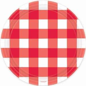  Red Gingham Paper Plates   10.5   Package of 8 Health 
