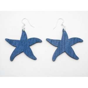  Aqua Marine Starfish Wooden Earrings GTJ Jewelry