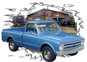 1967 Blue Chevy Pickup Truck d HotRod Garage T Shirt 67  