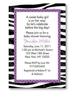 Purple Zebra Print Baby Shower Invitation Printable  