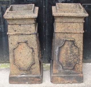 Reclaimed Antique Pair Buff Square Panelled Chimney Pots  