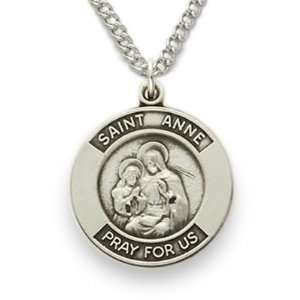 Sterling Silver 5/8 Round St. Anne, Patron of Women in Labor Medal on 