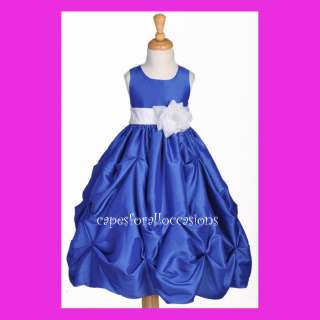 TAFFETA FLOWER GIRL DRESS ROYAL BLUE/WHITE 2 4 6 8 10  