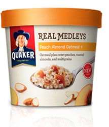 Quaker Real Medleys Peach Almond Oatmeal +, (Pack of 12)  