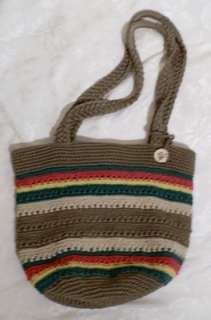 The Sak Gray Stripe Crochet Summer Handbag Purse Satchel  