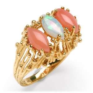  Pink Coral Ring with Opal in 14K Yellow Gold Maui Divers 