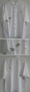 New Mens Hawaiian Shirts Bamboo leaf Embroidered sewn Button L XL 2XL 