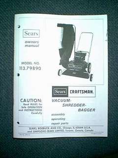  CRAFTSMAN VACUUM SHREDDER BAGGER 11379890 MANUAL  