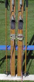 VINTAGE Wooden Skis 80 HICKORY + Bamboo Ski Poles  