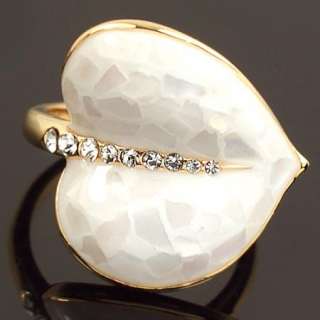   Crystal shell white maple Cocktail Rose Gold GP finger Ring a159