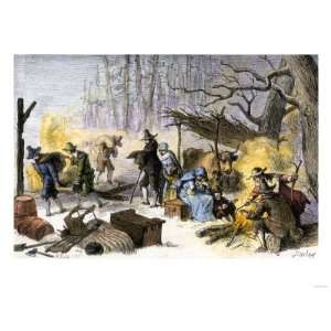  English Puritan Settlers Arriving on the Winter Shores of 