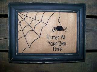 Stitchery Halloween Spooky Spider Home Decor Picture Primitive Prim 