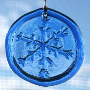 Snowflake Suncatcher   Recycled Blue Bottle Glass   Hanging Suncatcher 