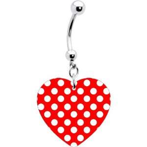  Red White Polka Dot Heart Belly Ring Jewelry