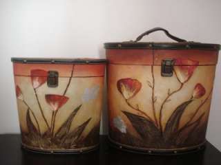 SET OF 2 SUITCASE STYLE STORAGE CHEST TRUNK OIL PAINTED  
