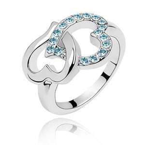 R411 Swarovski Crystal Aqua Blue Valentine 18k GP Ring  