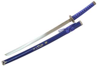 40 Blue Japanese Samurai Sword With Stand Sharp Carbon  
