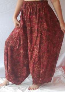 X401S BROWN/PANTS HAREM M L XL 1X 2X WIDE LEG HIPPY BOHO BATIK  