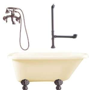 54 Roll Top Tub Kit Bisque, with Ball and Claw Feet, Drain, and Wall 