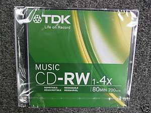 TDK CDRW80TWN MUSIC CD RW 4X BRAND NEW SLIM 10 PACK  