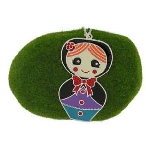 Lavishy Colorful Russian Babushka Doll with Black Bonnet Enamel Charm 