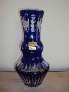 Cut to clear crystal large Cobalt blue vase  